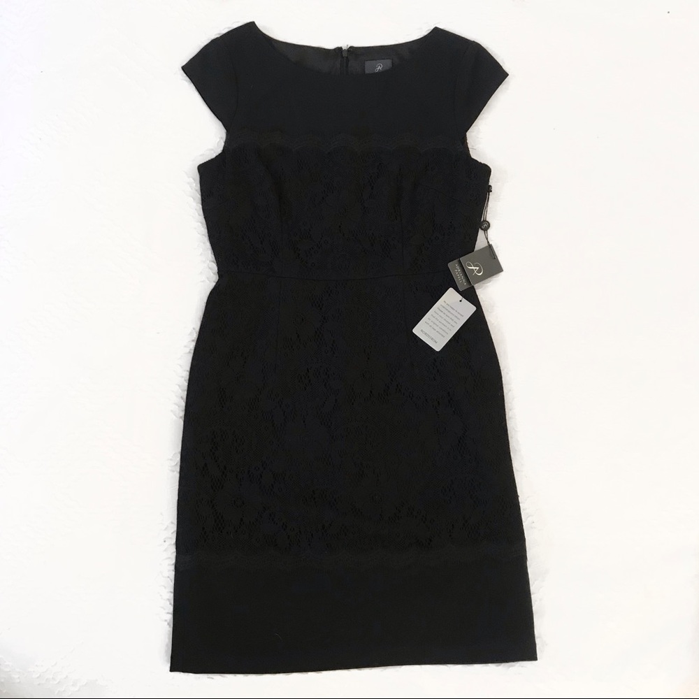Adrianna Papell Black Lace Sheath Dress / Size 8
